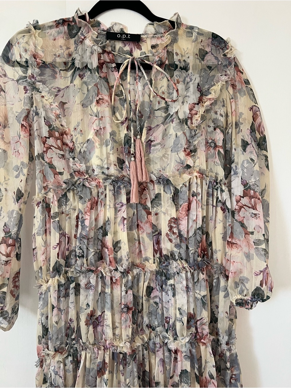 o.p.t Floral Cream Midi Dress with Pink & Green Accents